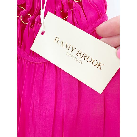 RAMY BROOK Top NEW Size S Pink Fuchsia $325 Tank Gold Cut Out Katie Blouse - Picture 2 of 4